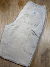 Carhartt Canvas Work Pants Mens 40x34 Relaxed Fit Workwear Rugged Flex Khaki
