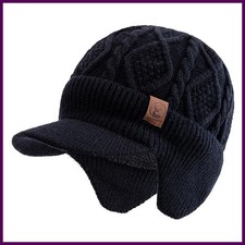 Unisex Winter Hat Plush Fur Lined Earflap Beanie Soft Ski Sports Knitted Caps