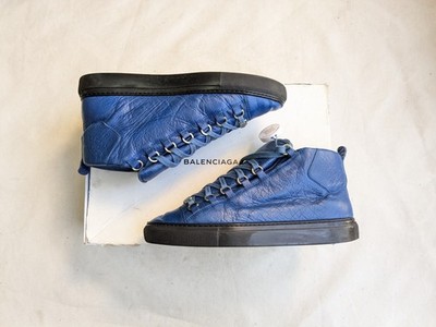 Balenciaga Arena Men 40 Blue Leather High Top Sneakers Shoes Lace Up  Black