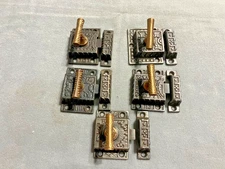 5 Antique Cast Iron Brass Knob Victorian Cabinet Door Cupboard Slide Latches