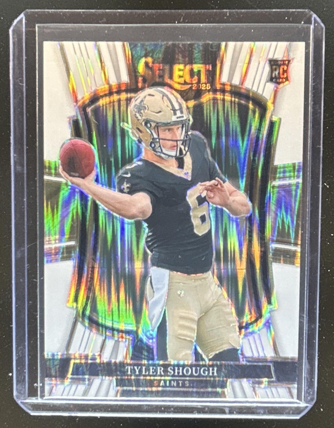 2025 Panini Select Tyler Shough Premier Level White Prizm Shock RC #/799 Saints