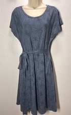 TOAD & Co Cue Wrap Cafe Dress Update Blue Floral Print Belted Stretch Size LARGE