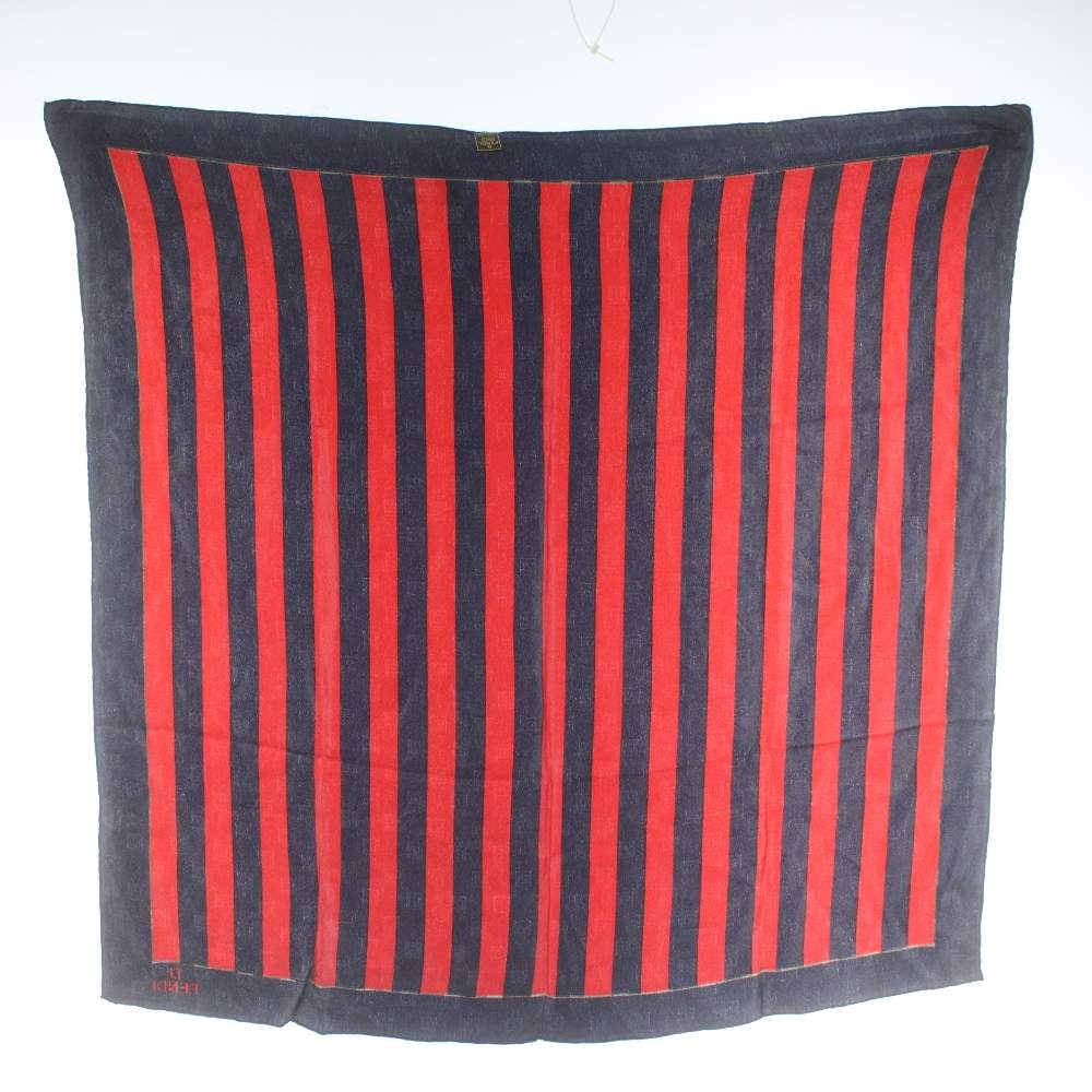 Fendi Scarf Large Size Zucca Pattern Stripe Logo Blue Red Women's Authentic thumbnail 2