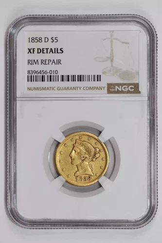1858-D $5 GOLD LIBERTY HALF EAGLE NGC XF DETAILS