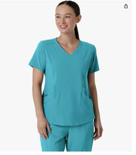 WonderWink Women's V-Neck Scrub Top X-Large Teal Blue 4-Pocket Design NWT