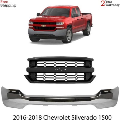 Front Bumper Chrome & Grille Assembly Kit For 2016-2018 Chevy Silverado 1500