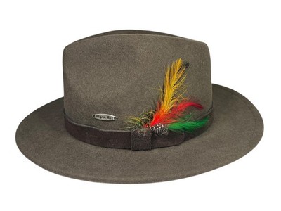 EHG BAVARIAN HAT Green 100% Wool GERMAN FEDORA Feathered Summer Sun Hike 7 1/8