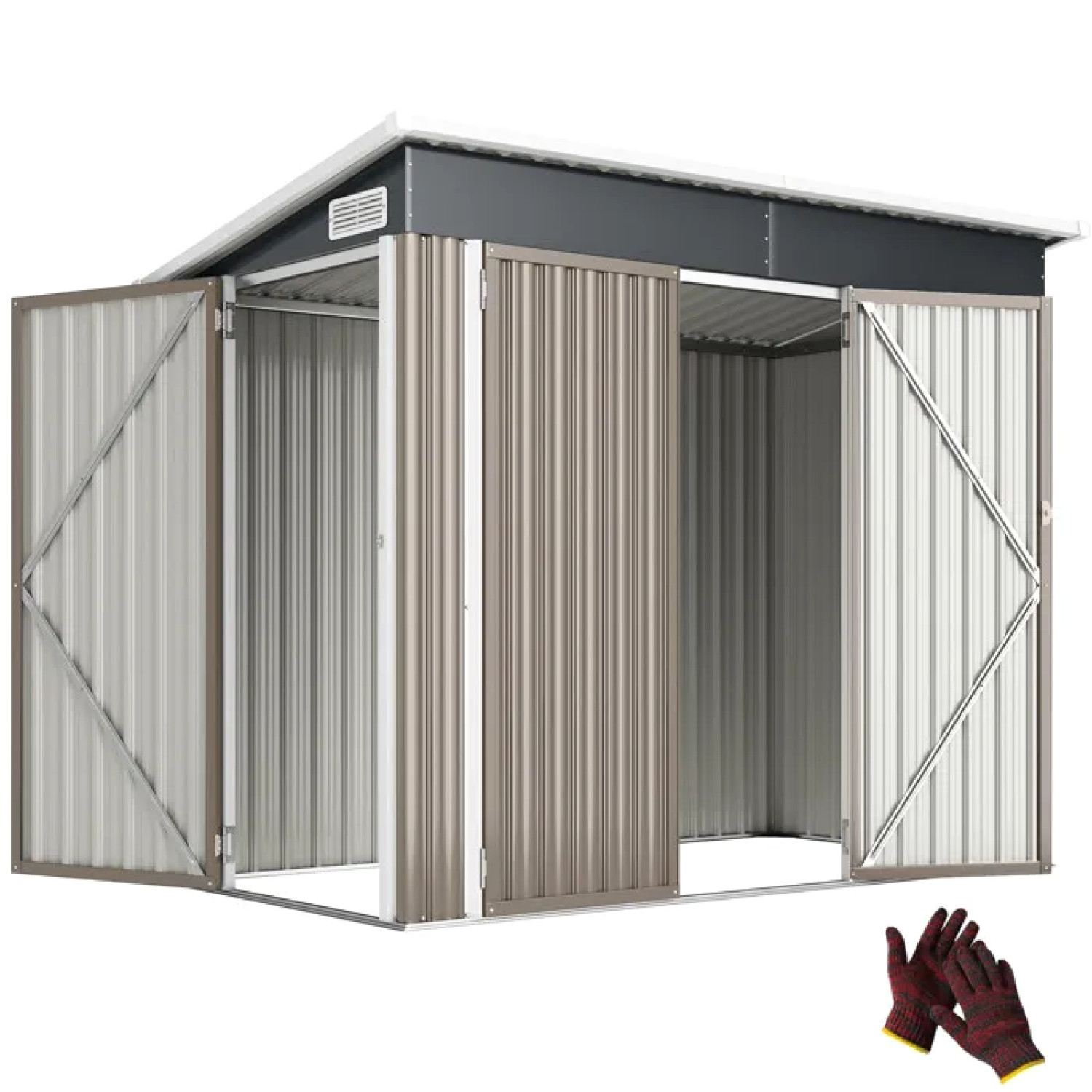 Cabanon de jardin Outsunny en acier galvanisé avec triple porte sécurisée de 234x132x185cm