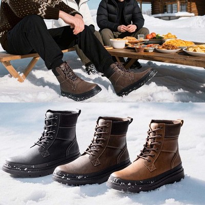 Men's Warm Fur Lining Waterproof Snow Boots for Outdoor Work & Hiking