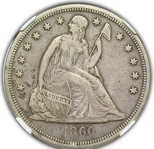 1860 O SEATED LIBERTY "NO MOTTO" DOLLAR NGC VERY CHOICE VERY FINE 30 NICE AND