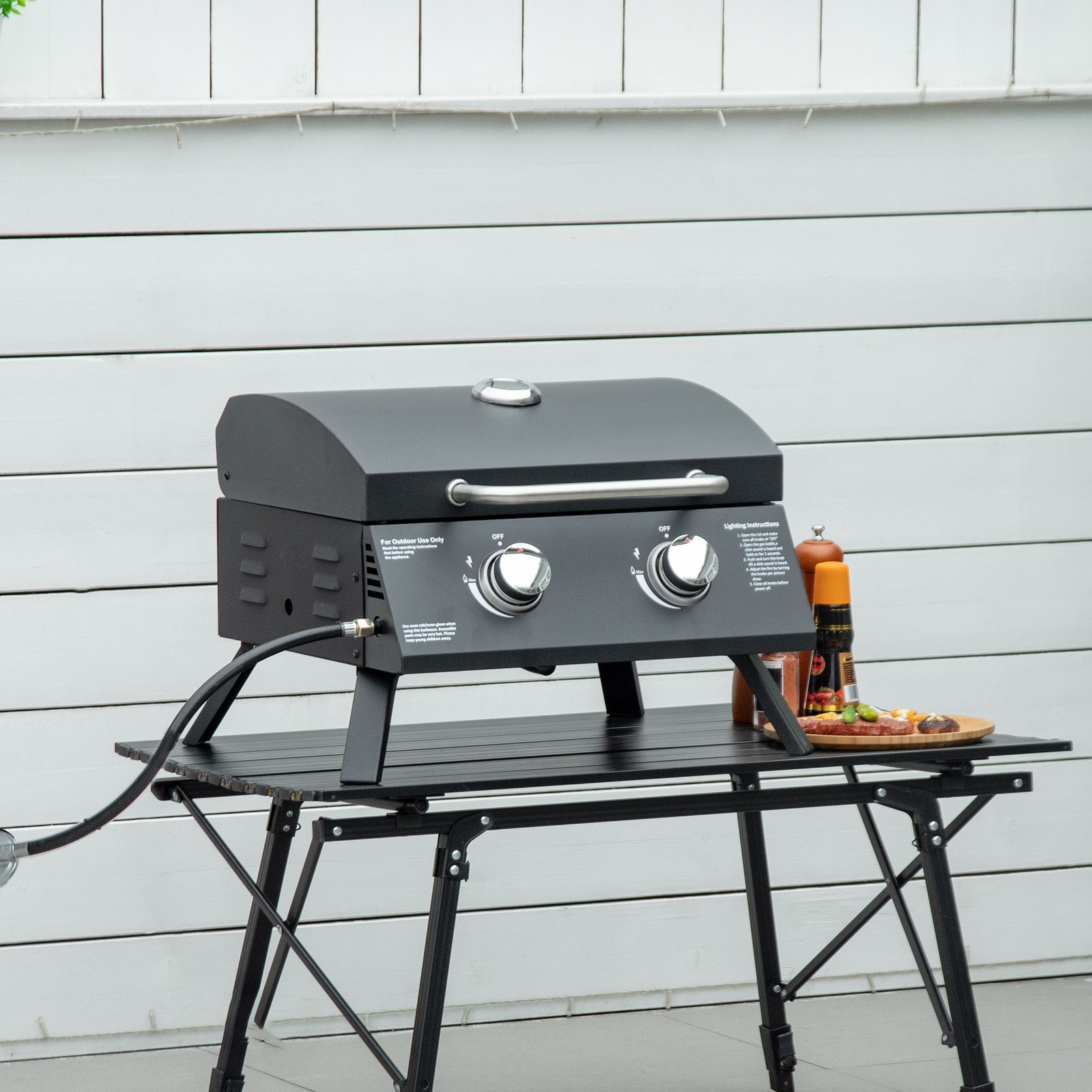 Gasgrill BBQ Tischgrill 2 Brennern Camping Grill mit Grillnetz Schlauch