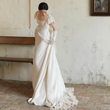 Backless Square Neck Retro Simple White Slimming Trailing Bridal Wedding Dresses