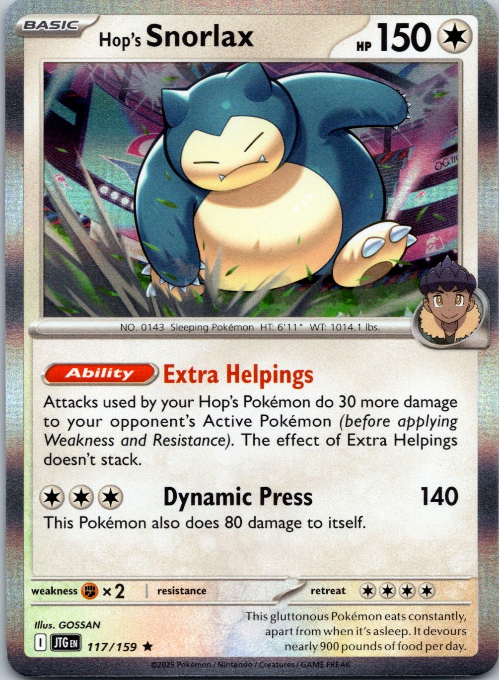 Hop's Snorlax Reverse Holo Rare SV09: Journey Together 117/159 NM