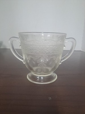 1930s Macbeth Evans Stippled Rose Open Crystal Sugar Bowl