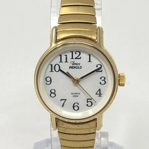 Vtg Timex Easy Reader Watch Women 23mm Gold Tone Indiglo Stretch New Batter 2000