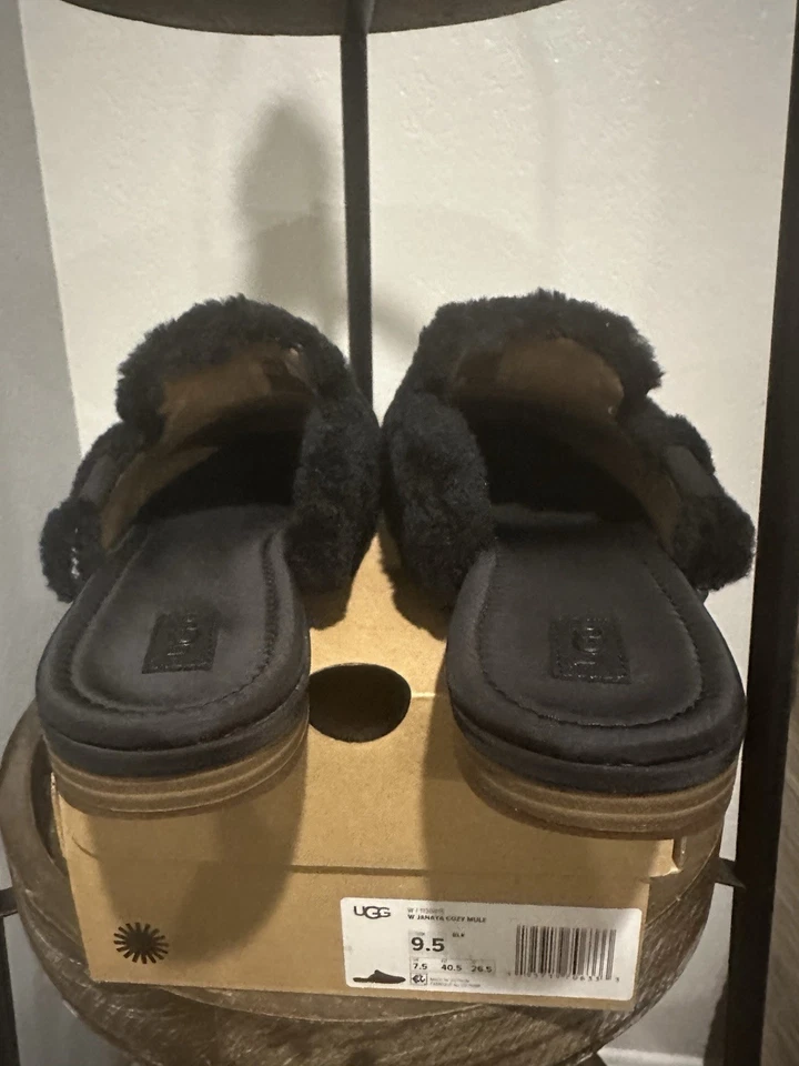 UGG Janaya Cozy Mule Size 9.5 Women's Black Suede Sheepskin Slip On Shoes NEW - Image 3 of 4