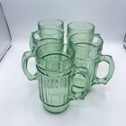 Set of 5 Vintage Anchor Hocking Tumblers Handled Ribbed Green Glass