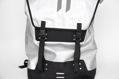 11 by Boris Bidjan Saberi Silver Backpack 21x41x62cm messenger backpack USED