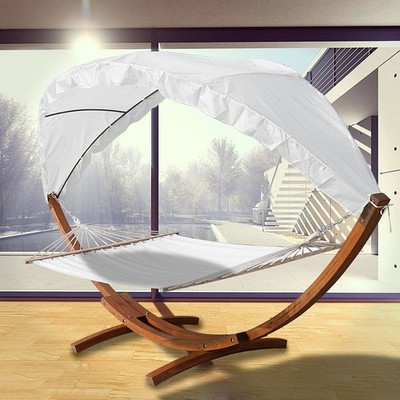 Hängematte mit Gestell & Sonnendach 415cm XXL Holz 2 Personen 200kg Outdoor