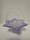 Murano Venetian Rainbow Art Glass Bride's Petal Basket w/ Applied Handle Vintage