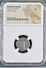Roman Empire Titus AD 79-81 AR Denarius Reverse Altar Variety NGC F (flan flaw)