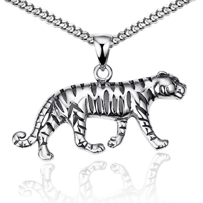 MATERIA Herren Damen Kette Anhänger Tiger 925 Silber Schmuck Kettenanhänger 