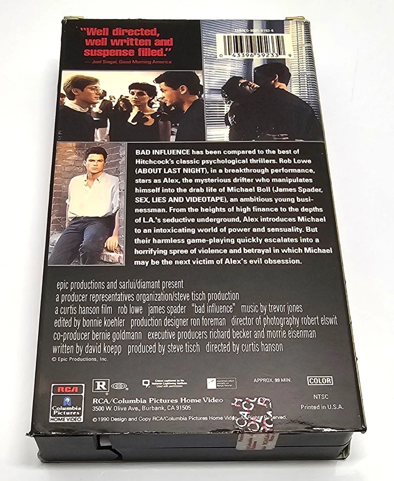 Bad Influence VHS 1990 Rob Lowe James Spader RCA/Columbia - Image 4 of 4