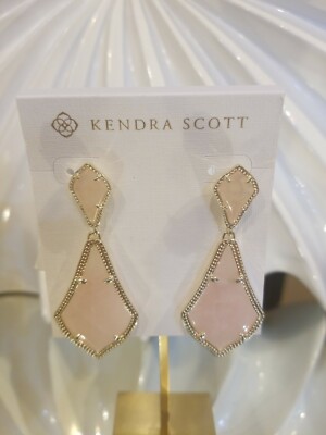 Kendra Scott Alexa Statement Rose Quartz Drop French wire back Earrings 