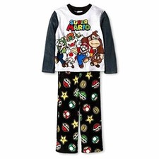 Super Mario, DK and Gang Classic Graphic Polyester Fleece Pajama Set, Size 8