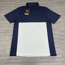 Under Armour Golf Polo Shirt Mens Size Small UPF 50 Colorblock Navy White 60 