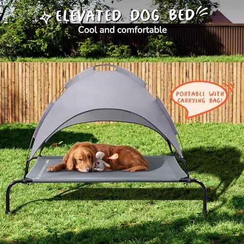 Outdoor Dog Bed with Canopy, XL Elevated Dog Bed, Dog Cot, XLarge Dark