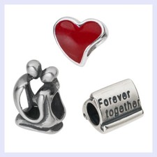 Juego de 3 cuentas de plata esterlina Love Forever San Valentín para pulsera con dije europeo