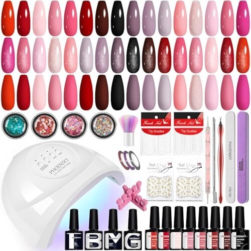 Gel Nail Polish Kit With UV Lamp Light Poly Extension Soak Off Manicure