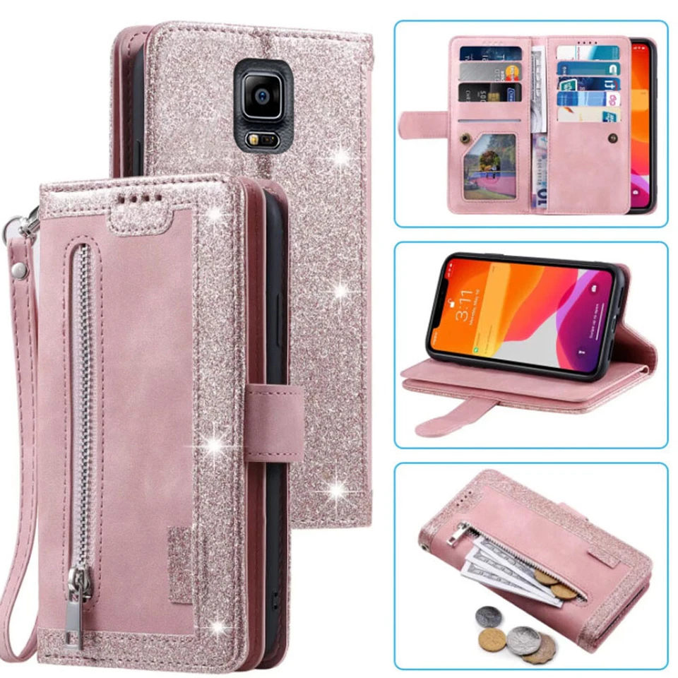 Funda tipo billetera con cremallera magnética para Samsung Galaxy Note4, funda de tarjeta con cremallera de cuero Foto 4 de 4