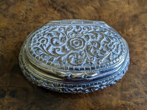 Vintage Metal Make Up Lidded Box Flower Design