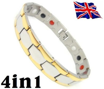 Bracelet Magnétique Bio énergie Pour La Santé - Acier Inoxydable, 4 En 1 Pour L'arthrite - Neuf