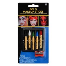 Make-up Sticks 5 Bold Colors Sharpener Black White Green Blue Red
