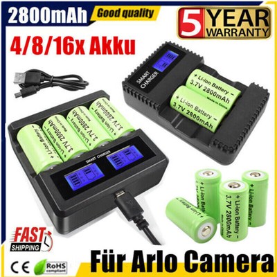 4/8/16x CR123A 123A Wiederaufladbare Akku 2800mAh + LCD Ladegerät für Arlo 2024