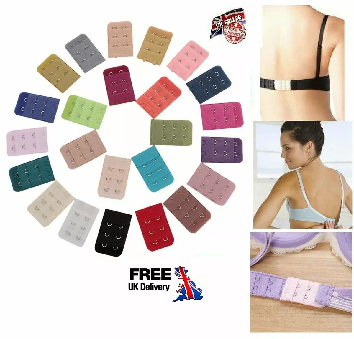 Women Bra Extender Strap Extention Colors Ladies 2 Hooks 3 Rows Bra  Accessories