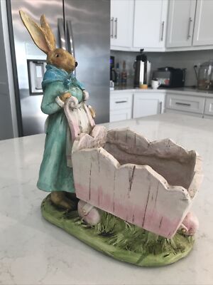 Easter Spring mama rabbit bunny pink wheelbarrow centerpiece Peter Rabbit mommy