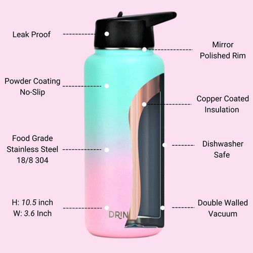 Botella de agua de acero inoxidable con aislamiento de doble pared frasco deportivo 32 oz 22 oz - Imagen 89 de 97