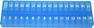 #ad Blue Once a Day Monthly Pill Organizer Removable Lid for Easy Loading $9.97