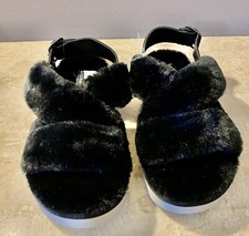 Authentic UGG Oh Yeah Slide Sandal Women Size 7 Super Soft Comfort New Black Fur
