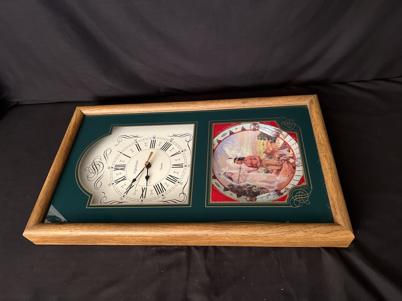 Vintage Ingraham Quartz Wall Clock With Native American Collector Plate