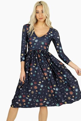 Blackmilk Space Tourist 3/4 Sleeve Dress Galaxy Planets Size Small S