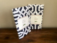 2 Pottery Barn Terri Navy European Euro Pillow Shams Pair Blue Geometric Organic