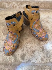 Womens Embroidered Floral Tan Heeled Sandals With Stud Accents  Adjustable Stra