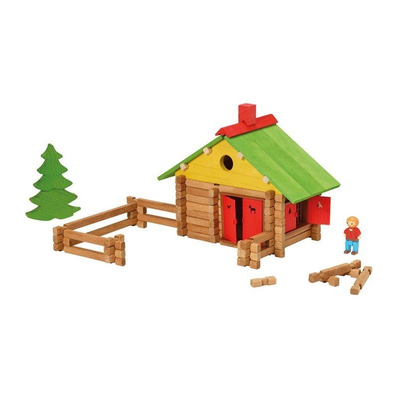 Jeu construction bois Jeujura mon chalet en bois 130 pieces maquette enfant 5 ans
