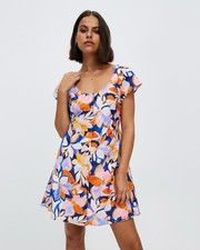 NWOT Amos & Here Ariana Mini Dress Size 14 Floral Cotton Linen