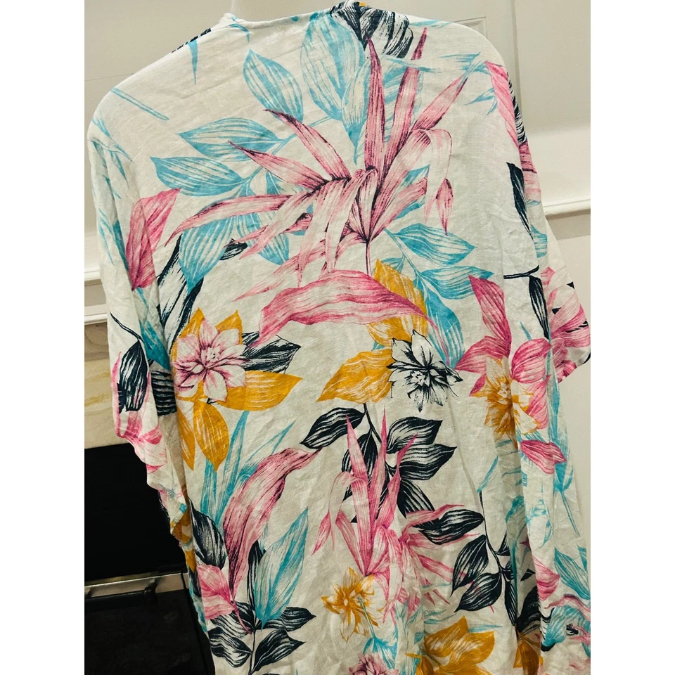 C&C California Women One Size 100% Linen Tropical Floral Print Kimono Duster - Image 3 of 4